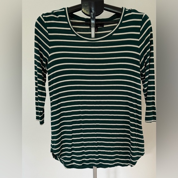 Olivia Sky Tops - Olivia Sky | Teal & Cream Stripe 3/4 Sleeve Tee | Size M